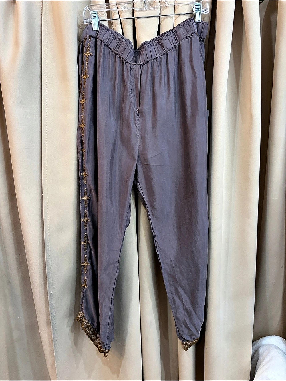 Johnny Was SILK 119Embroidered Wide Leg Pants in Purple XL